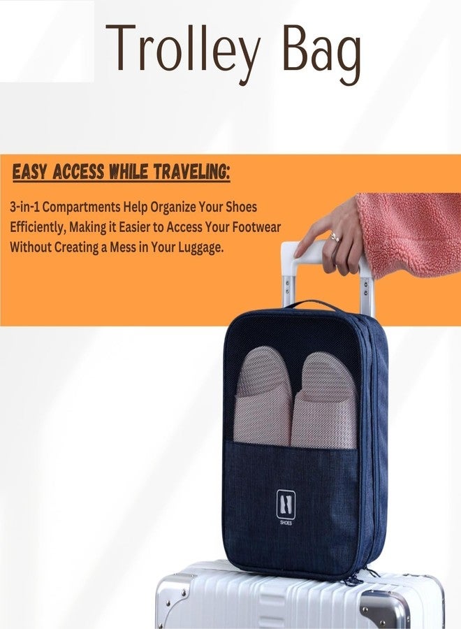 MobFest 3 in 1 Shoe Organiser Polyester Bag Waterproof Footwear Pouch, Portable Storage with Double Side Zipper Easy to Carry for Traveling Men Women Blue - Image 5